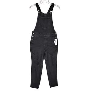 Old Navy Overall Size 2 Black Jack Denim Petite Distressed Adjustable Straps NWT